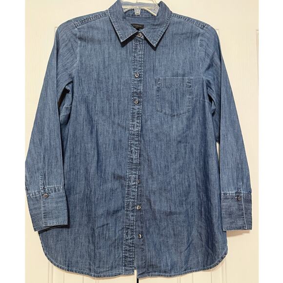 Talbots Tops - Talbots Longline Denim-Colored Button-Up Shirt, Size S